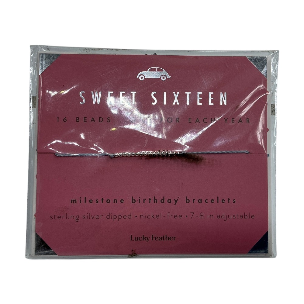 Lucky Feather Sweet Sixteen 16 Beads Milestone Birthday Bracelet Sterling Silver